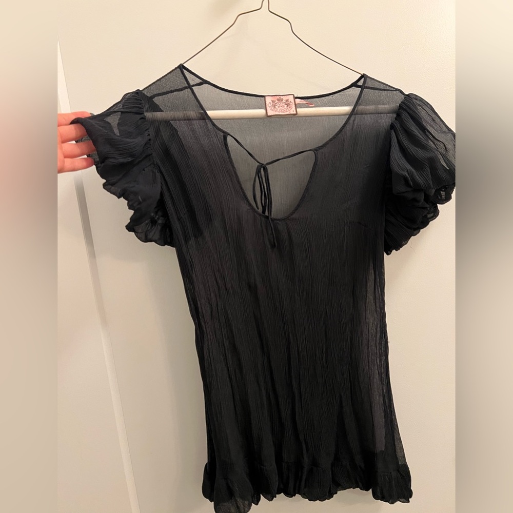 Juicy Couture black chiffon puff sleeve sheer top